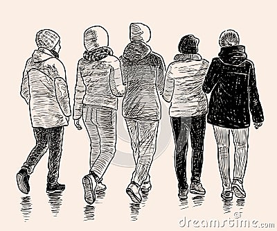Vector image of schoolgirls go on a stroll Vector Illustration