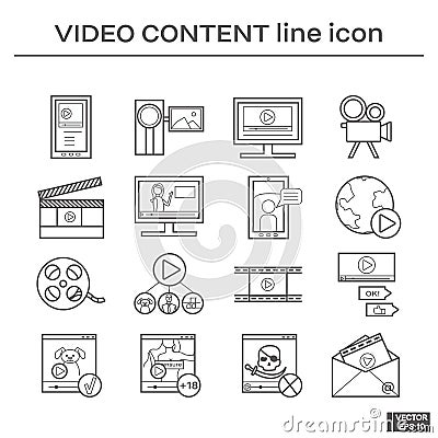 Set of video content icons Vector Illustration