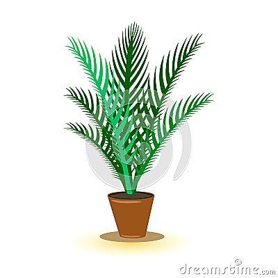 Vector image shows green plant in brown pot cartoon Vector Illustration