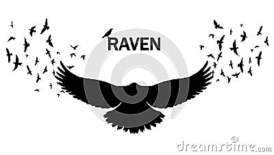 Vector image of a silhouette of a raven on a white background. Vector Illustration