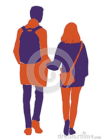 Vector image of silhouettes young citizens walking along street Vector Illustration