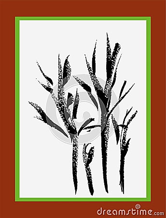 Vector image of sketches silhouettes trees in decorative frame Vector Illustration