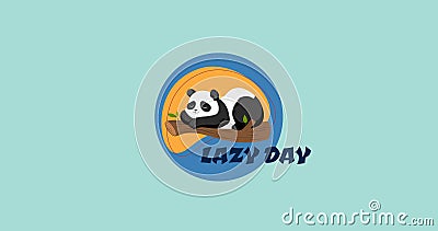Vector image of sleeping panda on branch with lazy day text on blue background, copy space Stock Photo