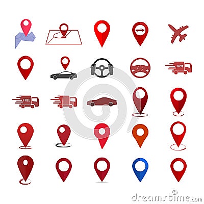 Vector image srt positioning on the map. Mark GPS icon. Red icon location drop pin on white background Vector Illustration