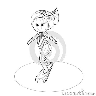 Vector image of a stylized image of a girl on a surfboard. Outlinestyle. Isolated over white background. EPS 10 Vector Illustration