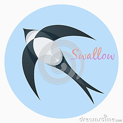 Vector image of a swallow flying in the light background. Swallow in flight. Swallow icon. Bird icon. Vector Illustration