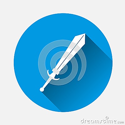 Vector image sword on blue background. Flat image sword with lon Vector Illustration