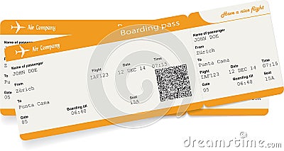Vector image of two airline boarding pass tickets Vector Illustration