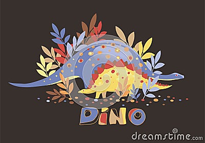 Vector image of two dinosaurs on a chen background and the inscription `dino` Vector Illustration