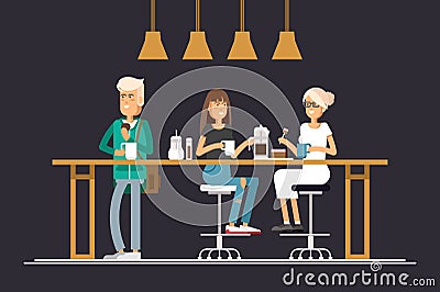 Vector image of two girls at the cafe Vector Illustration