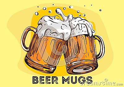 Vector image of two mugs of beer. Vector Illustration