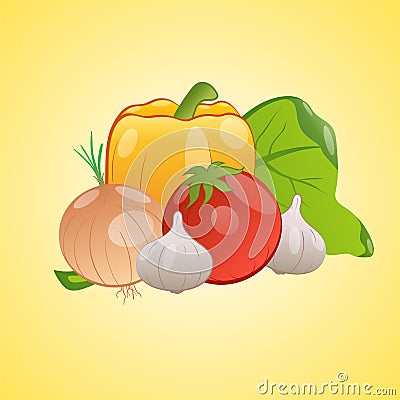 Vector image of vegetables together on a yellow background Vector Illustration