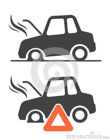 Vector image of warning triangle and breakdown cars Vector Illustration