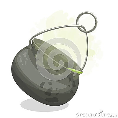 Vector image of a witch`s pot with a potion brewing on a fire.Halloween Vector Illustration