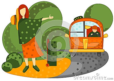 Vector image of a woman who went on a journey Vector Illustration