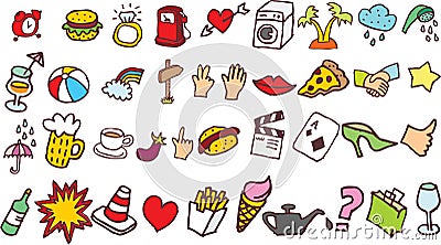 Vector images of Doodles comprising objects and foodon the White Blackground Stock Photo