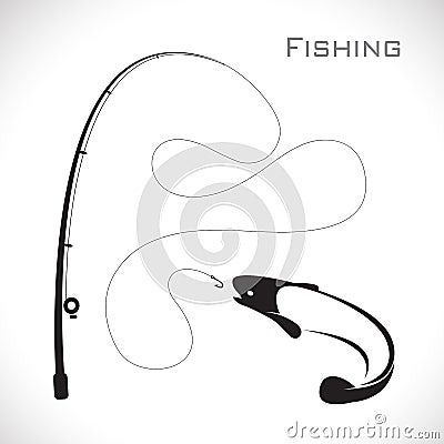 Vector images of fishing rod and fish Vector Illustration