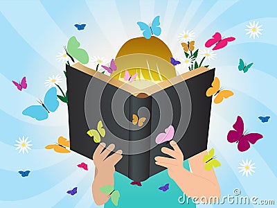 Vector imagination concept children reading story