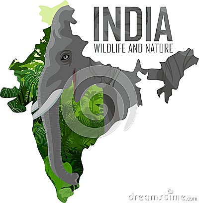 Vector India map with indian elephant Vector Illustration