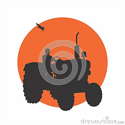 Vector of Indian Farmer Plowing the Field with Tractor. Farmer Driving Tractor. Horticulture Cultivation Technology. Vector Illustration