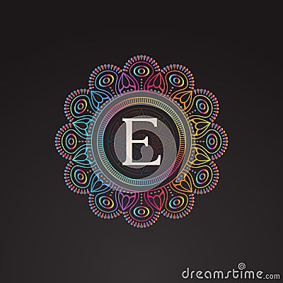 Vector indian Mandala Monogram Vector Illustration