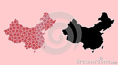 Vector Mosaic Map of China of Infection Icons and Solid Map Vector Illustration