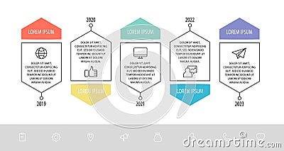 Vector infograph flat template. Shape with arrow for five diagrams, graph, flowchart, timeline, marketing, presentation Vector Illustration