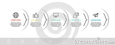Vector infograph flat template. Shape with arrow for five diagrams, graph, flowchart Vector Illustration