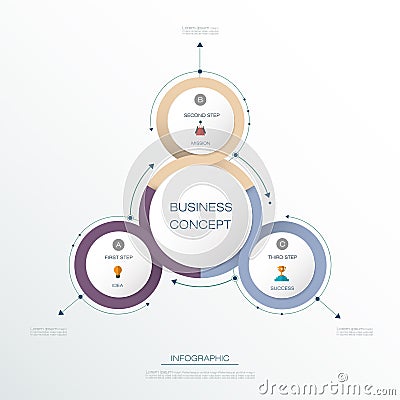 Vector Infographic 3D circle label design with arrows sign and 3 options or steps. Vector Illustration