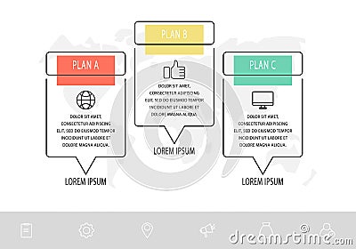 Vector infographic flat template. Rectangles for three diagrams, graph, flowchart, timeline Vector Illustration