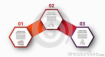 Vector infographic with 3 hexagons. Used for three diagrams, graph, flowchart, timeline Vector Illustration