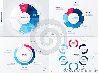 Vector infographic round chart templates. Six options, steps, parts Vector Illustration