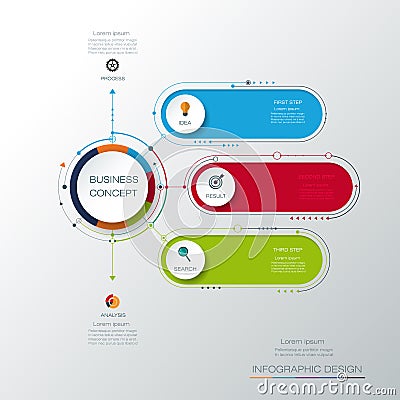 Vector infographic template with 3D paper label, integrated circles. Business concept with options. Vector Illustration