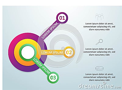 Vector infographic template with 3D paper label, integrated circles. Business concept with 3 options. For content, diagram, Vector Illustration