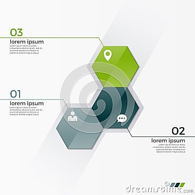 Vector infographic template with 3 hexagons for presentations Vector Illustration