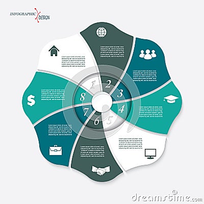 Vector infographic template with 8 steps, parts, options Vector Illustration