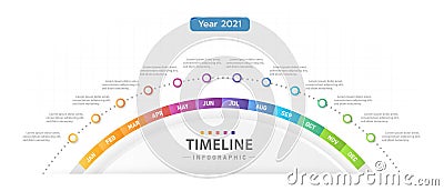 Infographic 12 Months modern Timeline diagram calendar. Vector Illustration