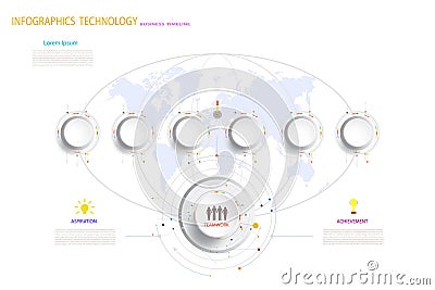 Vector infographic timeline technology template with 6 step. Cartoon Illustration