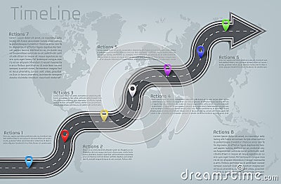 Vector infographic world map, road timeline layout Vector Illustration