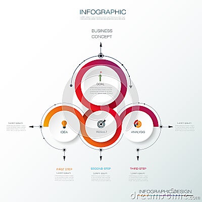 Vector infographics 3D circle label with arrows sign and 3 option Vector Illustration