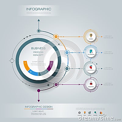 Vector infographics 3D circle label with arrows sign and 4 options Vector Illustration