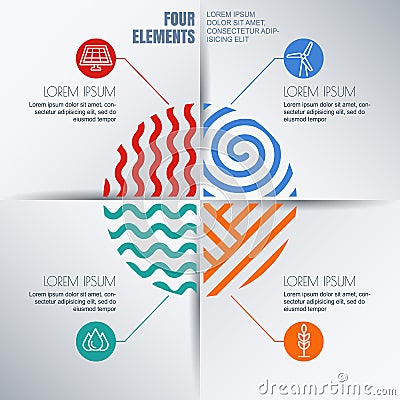 Vector infographics design template with four elements illustration and environmental, ecology icons. Vector Illustration