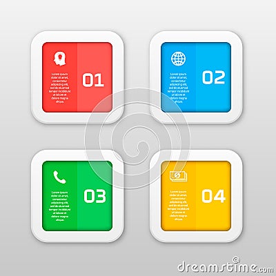 Vector infographics template with four options in material design style. It can be used as a chart, numbered banner Vector Illustration