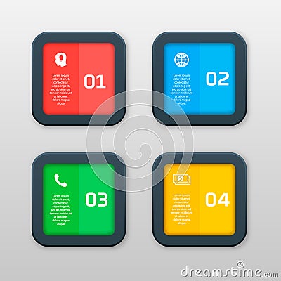 Vector infographics template with four options in material design style. It can be used as a chart, numbered banner Vector Illustration