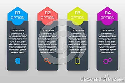 Vector infographics template with four options in material design style. It can be used as a chart, numbered banner Vector Illustration