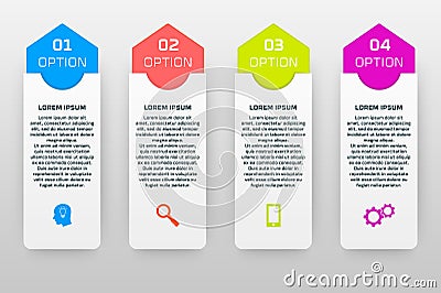 Vector infographics template with four options in material design style. It can be used as a chart, numbered banner Vector Illustration