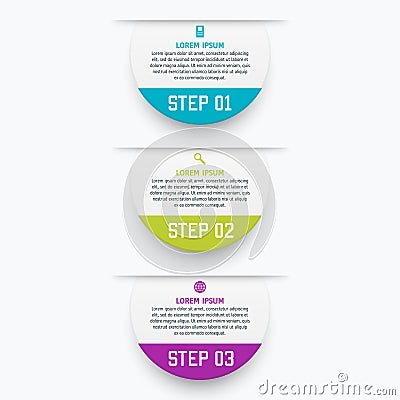 Vector infographics template with three options in material design style. It can be used as a chart, numbered banner Vector Illustration