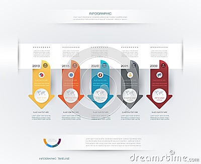 Vector infographics timeline design template with 3D paper label and graph 5 steps options Vector Illustration