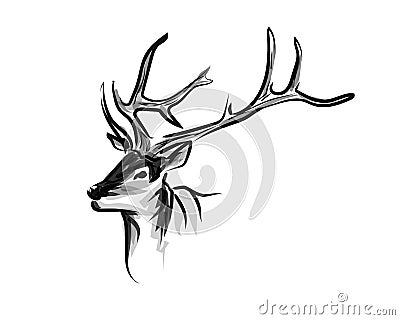 Vector ink sketch head deer Vector Illustration