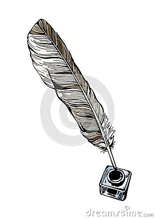 Vector inkwell and feather Vector Illustration